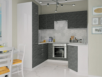 П-образная кухня Валерия-М-07 Серый металлик дождь светлый/Белый